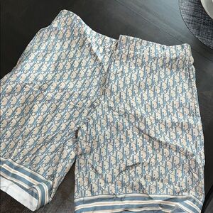 Dior Men's Beige and Blue Patterned Shorts